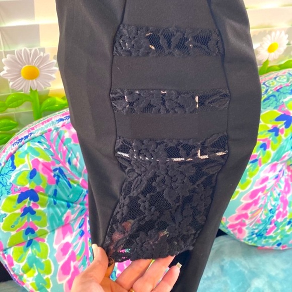 Fashion Nova black strapless dress with high cut lace side